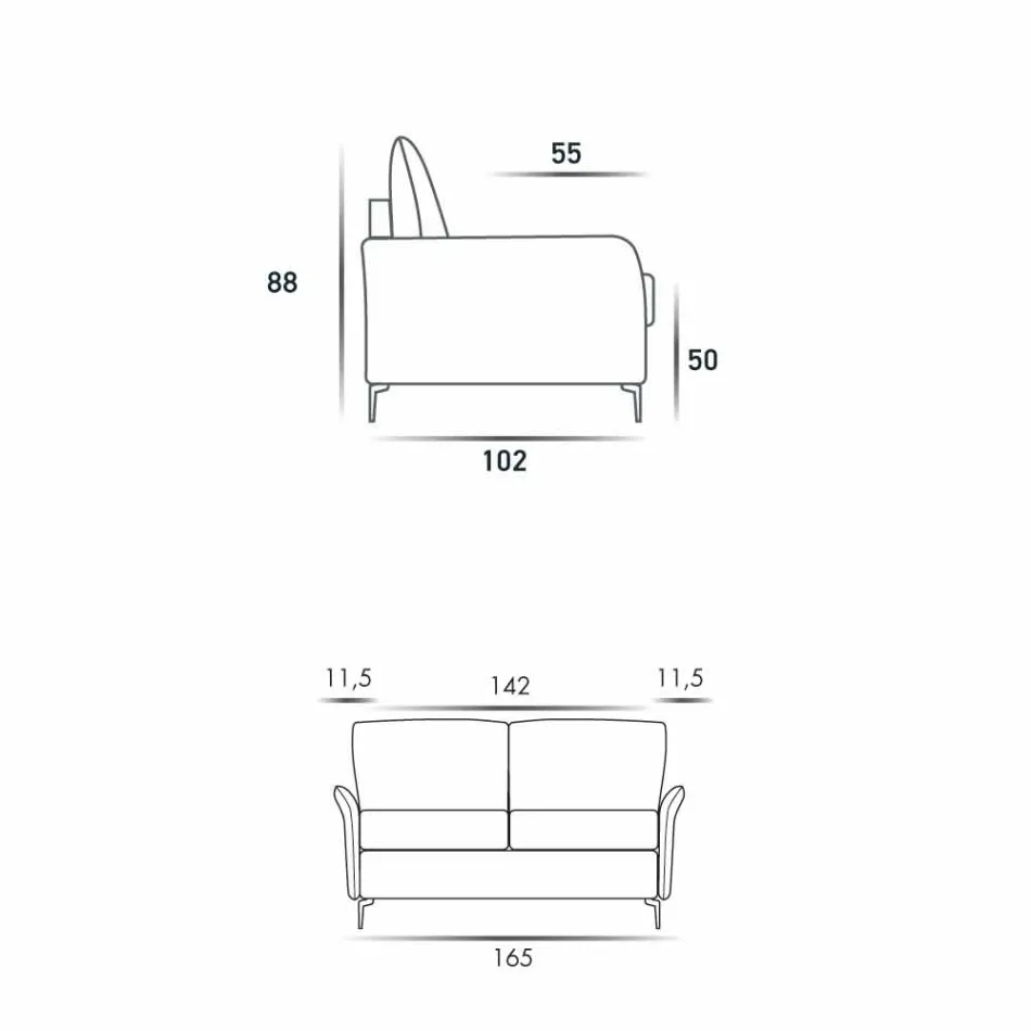 2 places en simili cuir maxi L.165cm / tissu fabriqué en Italie Erica Viadurini