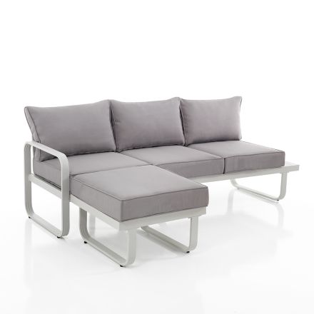 Canapé 3 places avec pouf de jardin en aluminium et coussins gris - Avoir Viadurini