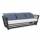 Canapé d'extérieur 3 places en aluminium blanc ou noir et coussins bleus - Cynthia Viadurini