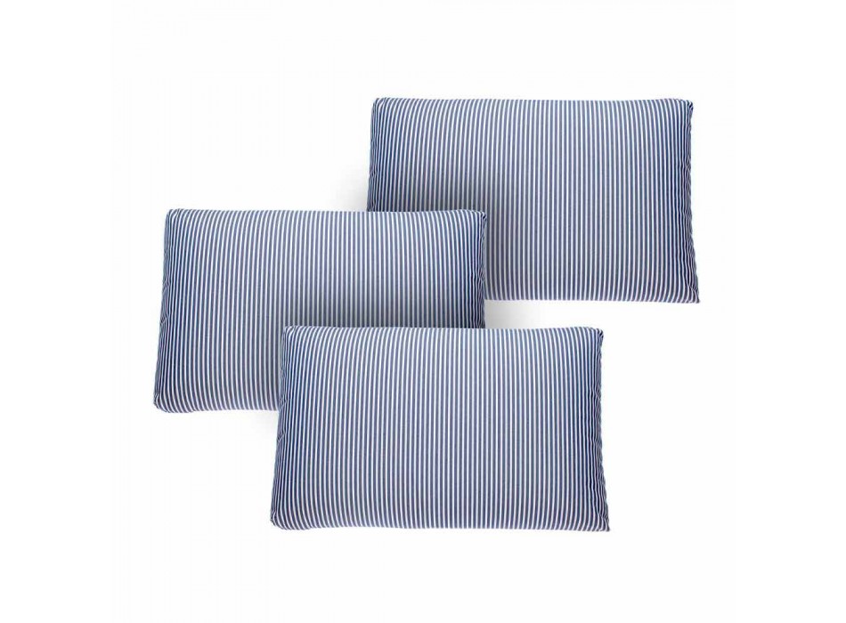 Canapé d'extérieur 3 places en aluminium blanc ou noir et coussins bleus - Cynthia