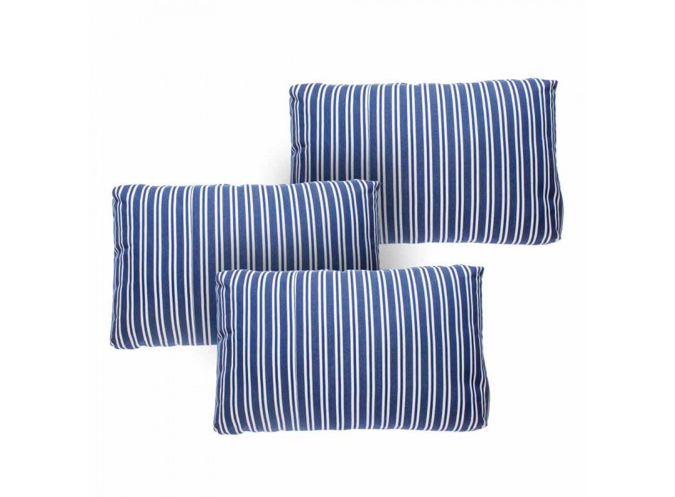 Canapé d'extérieur 3 places en aluminium blanc ou noir et coussins bleus - Cynthia