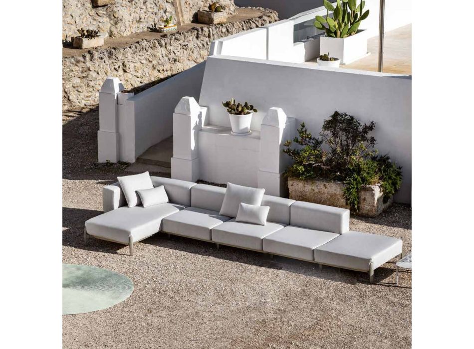 Canapé d'extérieur 3 places en aluminium avec pouf et chaise longue - Filomena Viadurini