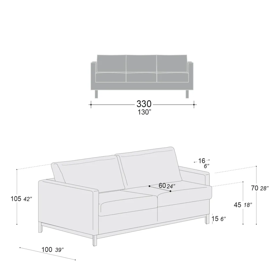 Canapé de salon 3 places en cuir, bois et métal fabriqué en Italie - Bizzarro Viadurini