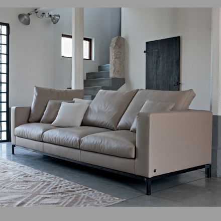 Canapé de salon 3 places en cuir, bois et métal fabriqué en Italie - Bizzarro Viadurini