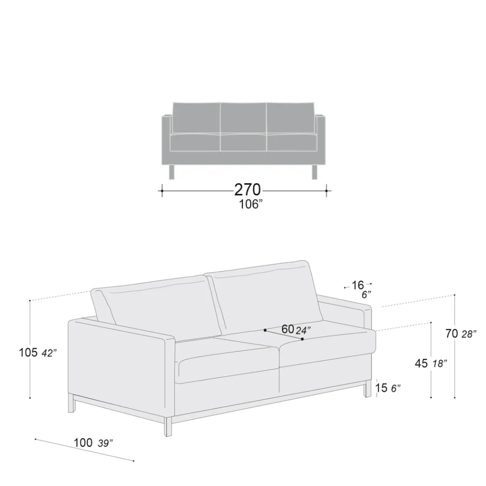 Canapé de salon 3 places en cuir, bois et métal fabriqué en Italie - Bizzarro Viadurini