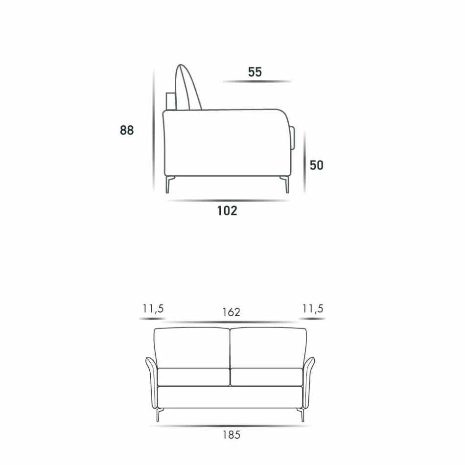 Canapé 3 tissu L.185cm design places / simili cuir fabriqué en Italie Erica Viadurini