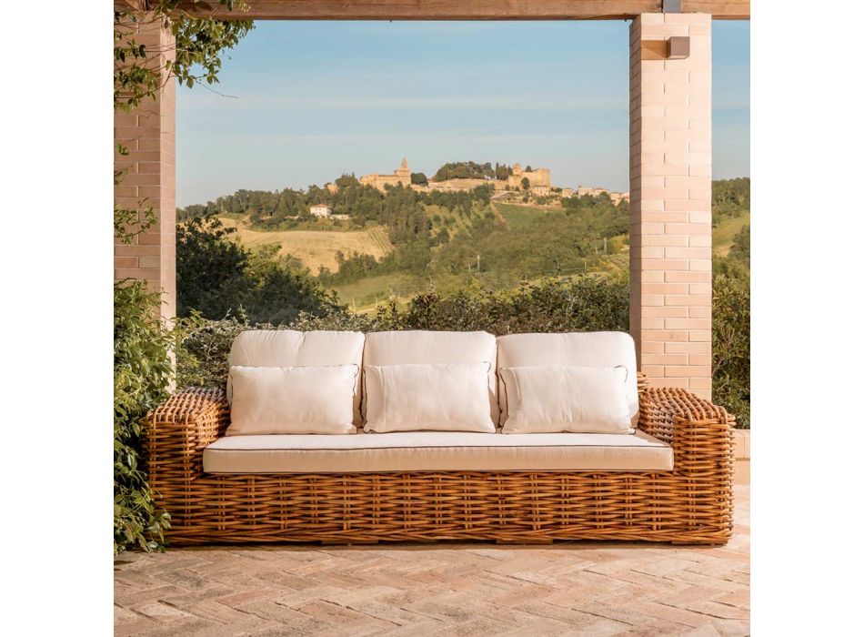 Canapé de jardin 3 places ou Maxi en rotin naturel avec coussins - Keira Viadurini