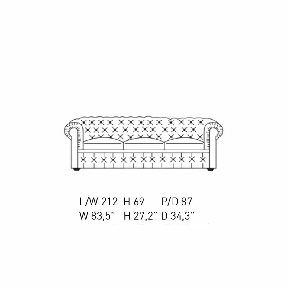 Canapé 3 Places Rembourré en Cuir avec Pieds Laqués Fabriqué en Italie - Idra Viadurini