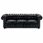 Canapé 3 Places Rembourré en Cuir avec Pieds Laqués Fabriqué en Italie - Idra Viadurini