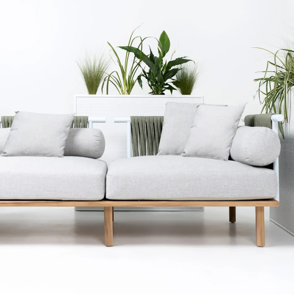 Canapé 4 places en teck, tissage de corde et coussins - Bellatrix Viadurini