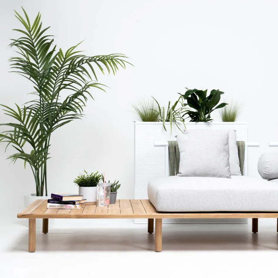 Canapé 4 places en teck, tissage de corde et coussins - Bellatrix Viadurini