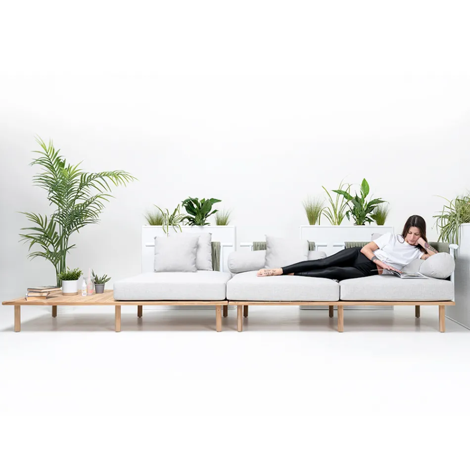 Canapé 4 places en teck, tissage de corde et coussins - Bellatrix Viadurini