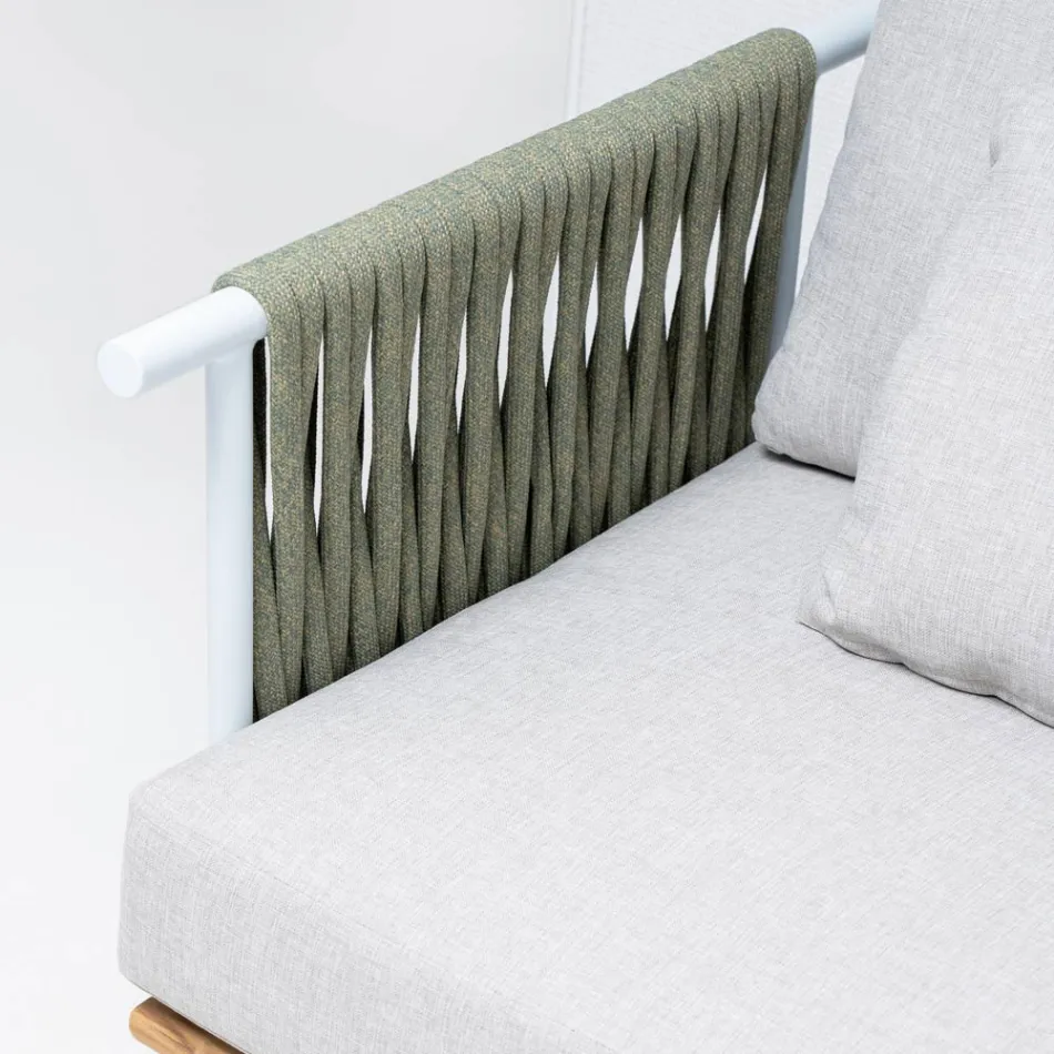 Canapé 4 places en teck, tissage de corde et coussins - Bellatrix Viadurini