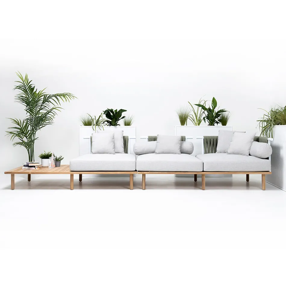 Canapé 4 places en teck, tissage de corde et coussins - Bellatrix Viadurini