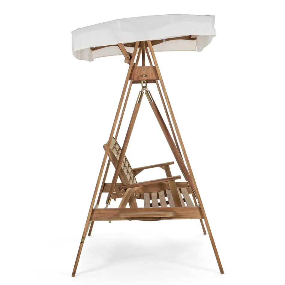 Canapé de jardin à bascule 2 places en bois d'acacia avec toile blanche - Roxen Viadurini