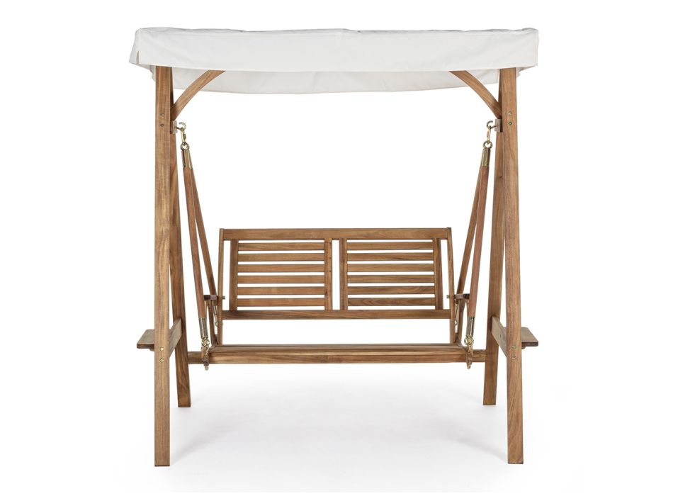 Canapé de jardin à bascule 2 places en bois d'acacia avec toile blanche - Roxen Viadurini