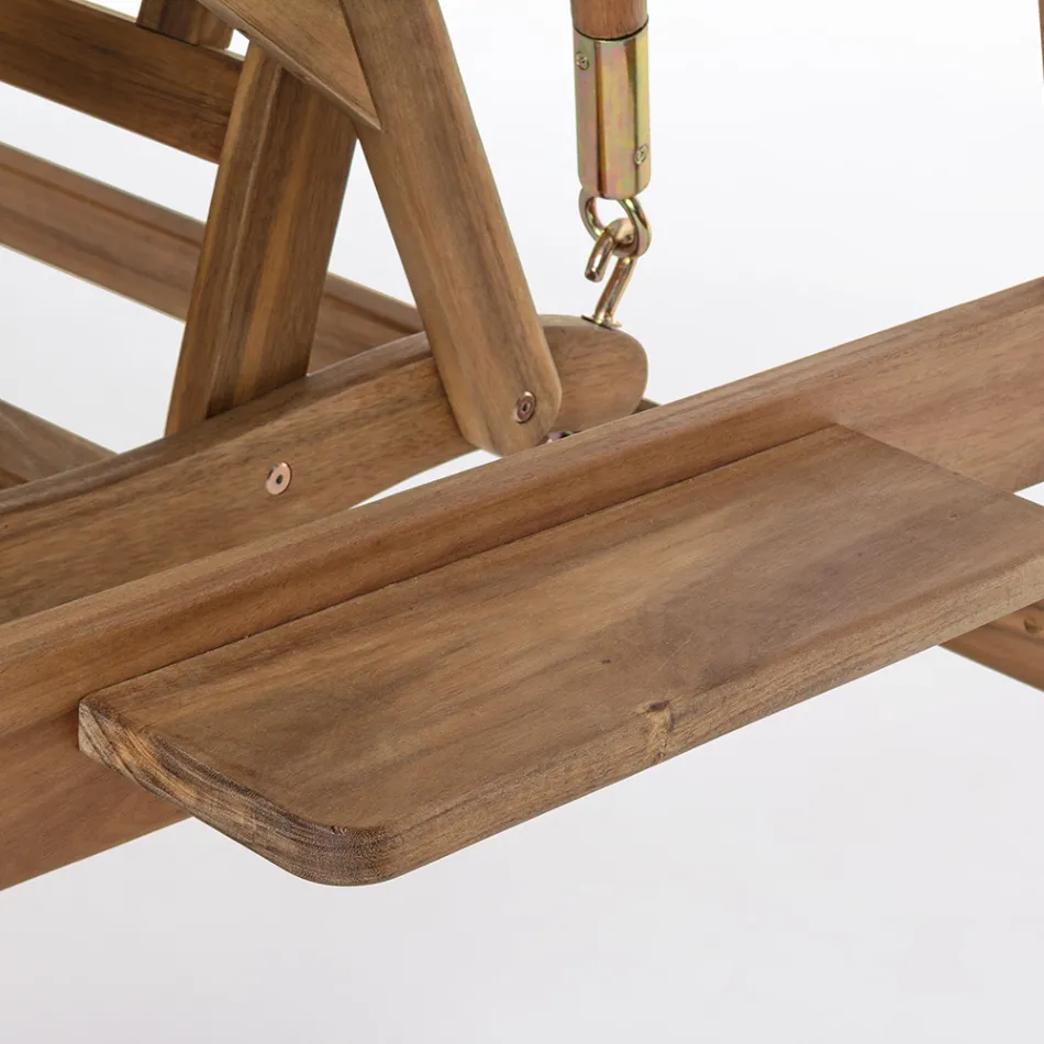 Canapé de jardin à bascule 2 places en bois d'acacia avec toile blanche - Roxen Viadurini