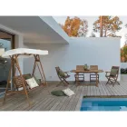 Canapé de jardin à bascule 2 places en bois d'acacia avec toile blanche - Roxen Viadurini