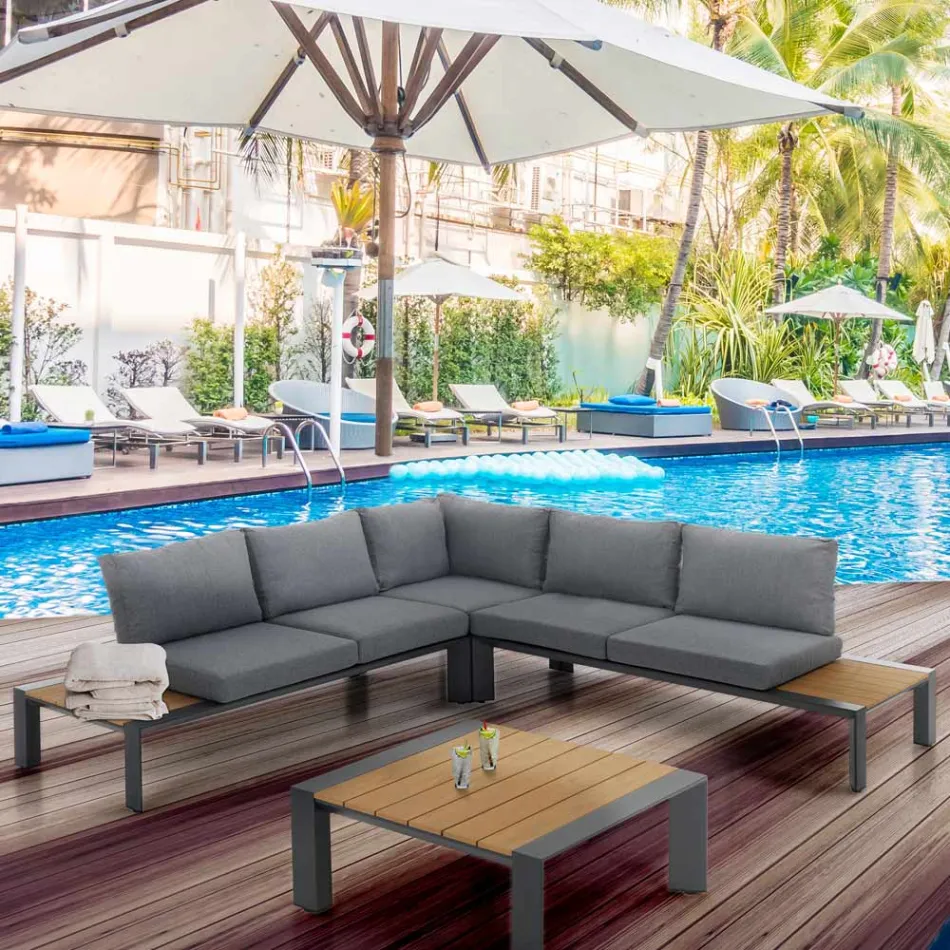 Canapé d'angle avec table basse pour extérieur et intérieur en aluminium - Mettre Viadurini