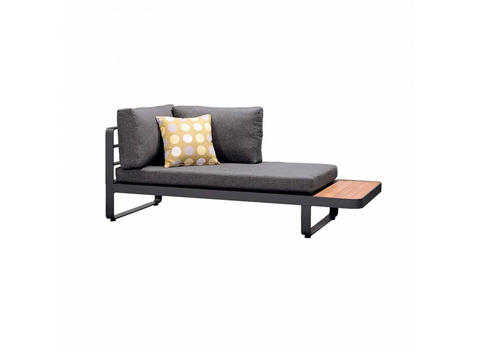 Canapé d'angle d'extérieur avec table basse design en teck et aluminium - Hatice Viadurini