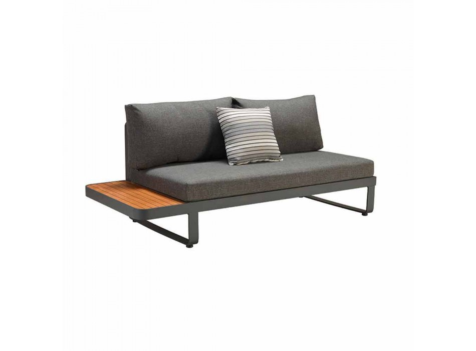 Canapé d'angle d'extérieur avec table basse design en teck et aluminium - Hatice Viadurini
