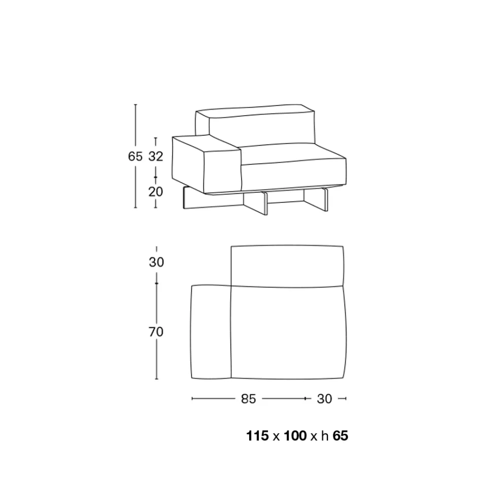Canapé d'angle droit avec base en verre extra-clair Made in Italy - Rory Viadurini