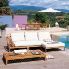 Canapé de jardin d'angle droit en teck et WaProLace Made in Italy - Oracle Viadurini
