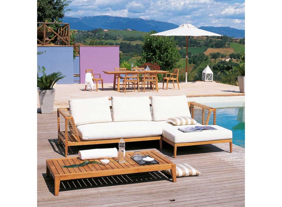 Canapé de jardin d'angle droit en teck et WaProLace Made in Italy - Oracle Viadurini