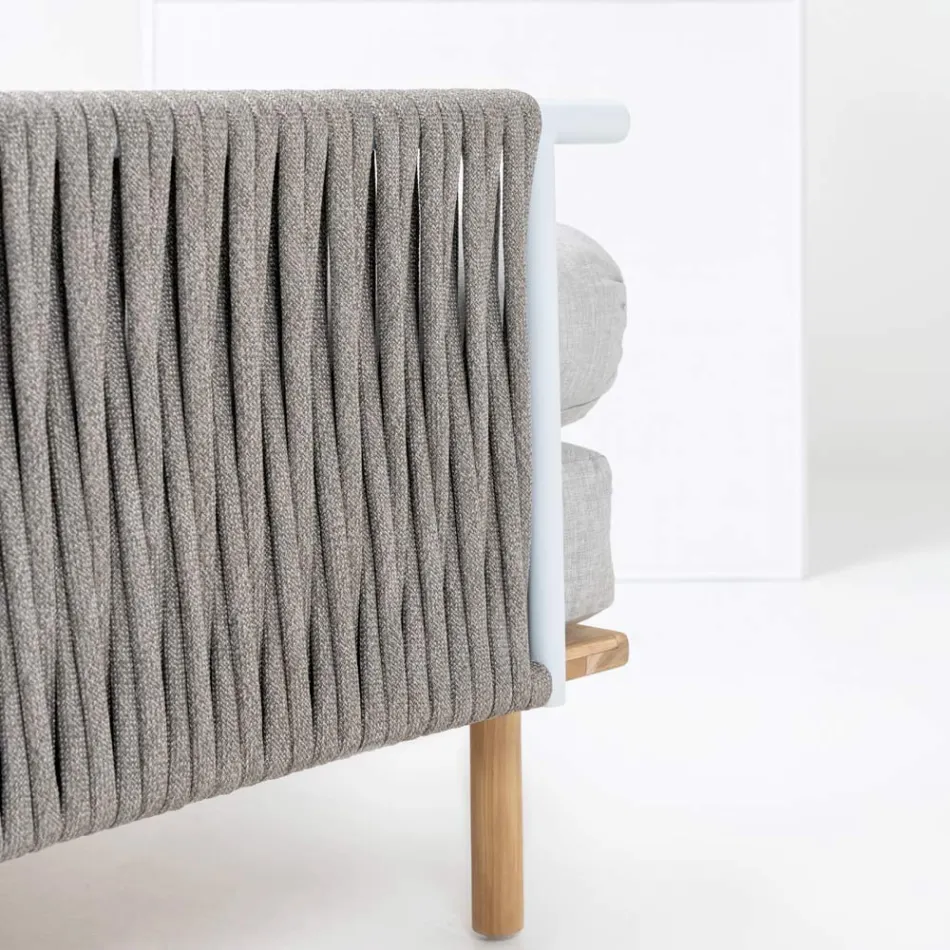 Canapé d'angle de jardin hexagonal en teck et corde - Bellatrix Viadurini