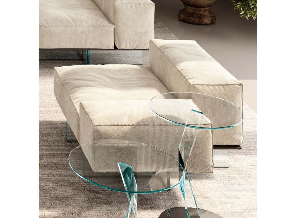 Canapé d'angle gauche avec base en verre extra-clair Made in Italy - Rory Viadurini