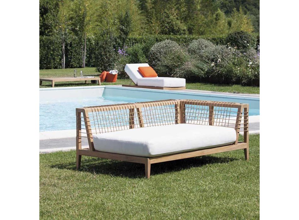 Canapé de jardin d'angle gauche en teck et WaProLace Made in Italy - Oracle Viadurini