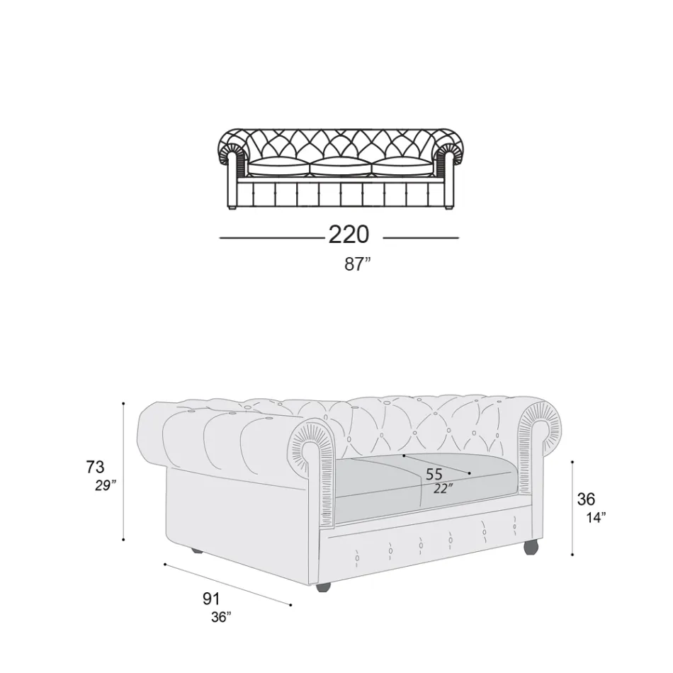 Canapé classique avec pieds en forme d'oignon en bois de hêtre fabriqué en Italie - Spassoso Viadurini