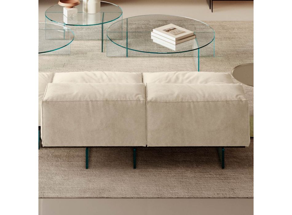 Canapé avec base en verre extra-clair et assise en tissu Made in Italy - Rory Viadurini