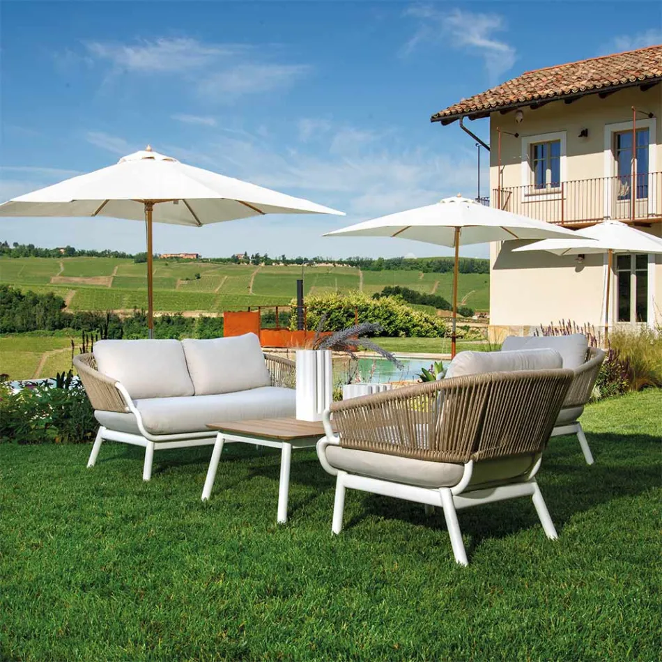Canapé avec fauteuils et table basse en aluminium blanc pour le jardin - Tenda Viadurini