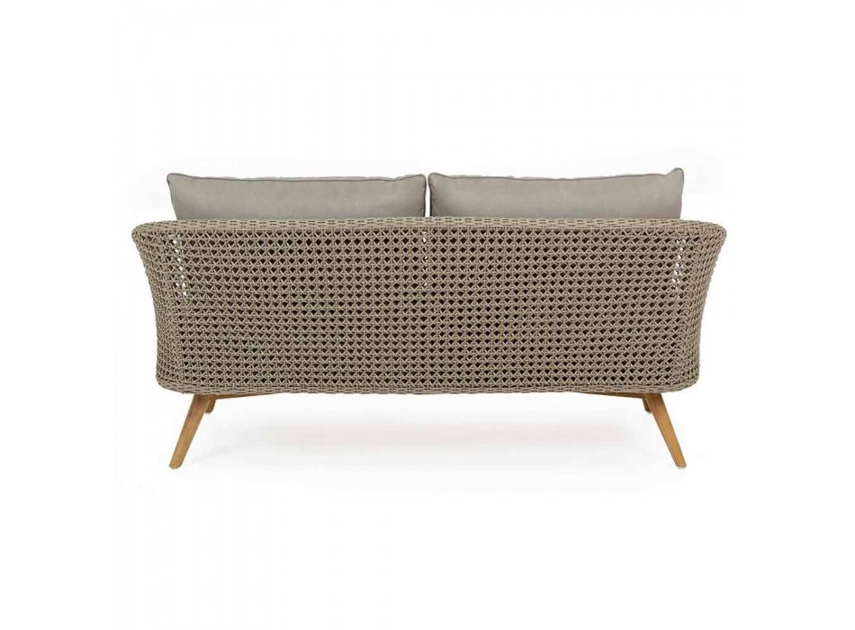 Canapé d'extérieur 2 ou 3 sièges en bois et tissu Homemotion gris tourterelle - Luana Viadurini
