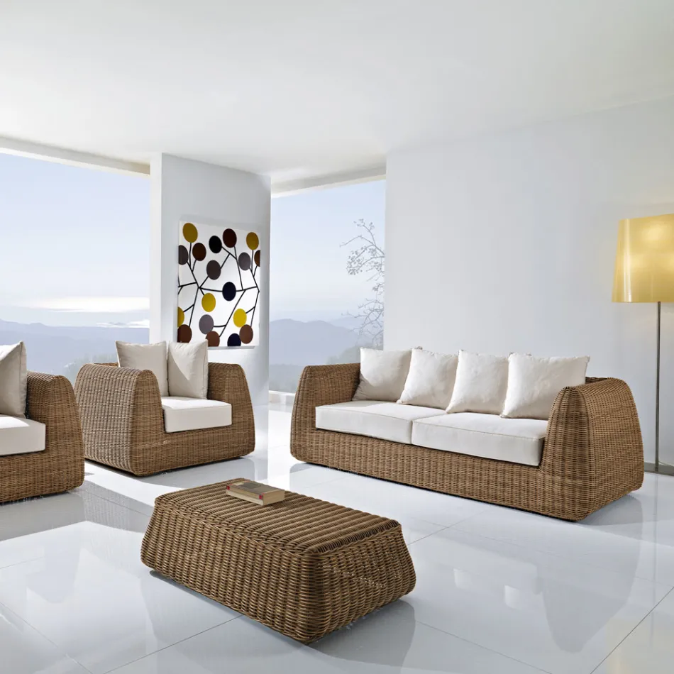 Canapé d'extérieur 3 places en polyrotin tressé - Charlie Viadurini