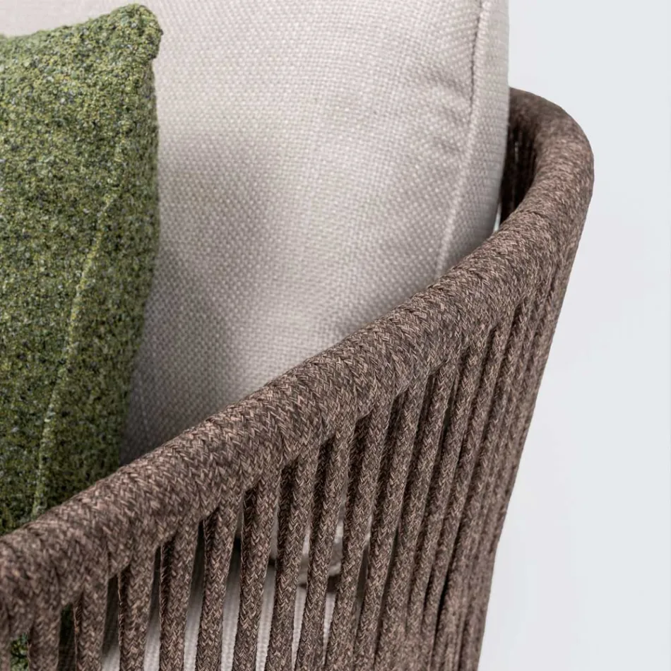 Canapé d'extérieur en teck et polyéthylène tressé - Jhon Viadurini