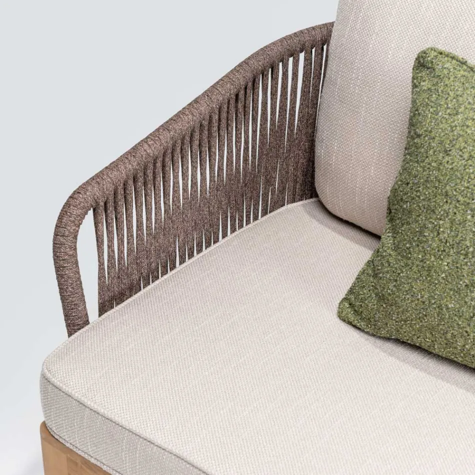 Canapé d'extérieur en teck et polyéthylène tressé - Jhon Viadurini