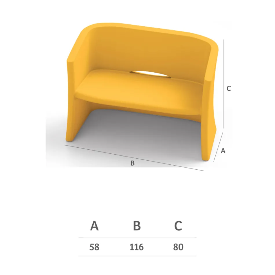 Canapé de jardin 2 places en polyéthylène coloré fabriqué en Italie - Gomez Viadurini