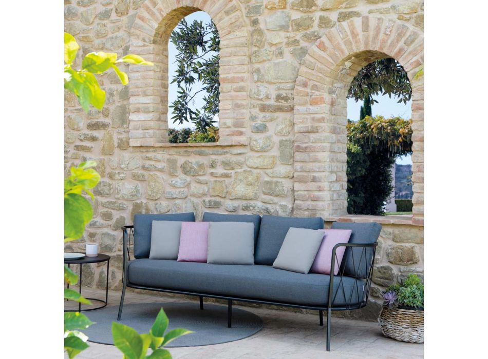 Coussins de canapé de jardin 3 places inclus en acier Made in Italy - Brienne Viadurini