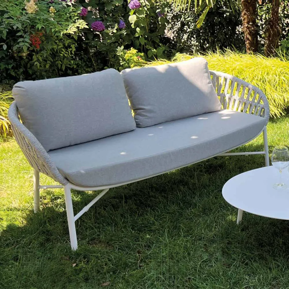 Canapé de jardin en aluminium, corde et tissu Marsala ou blanc - Brise Viadurini