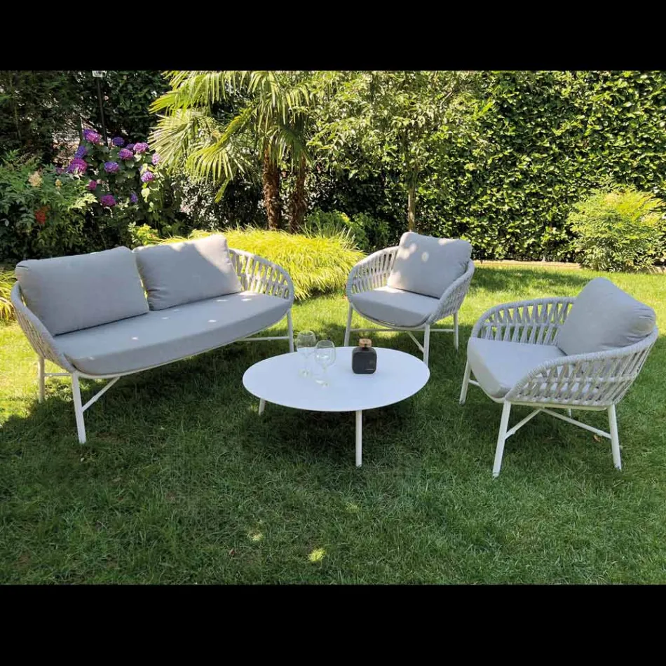 Canapé de jardin en aluminium, corde et tissu Marsala ou blanc - Brise Viadurini