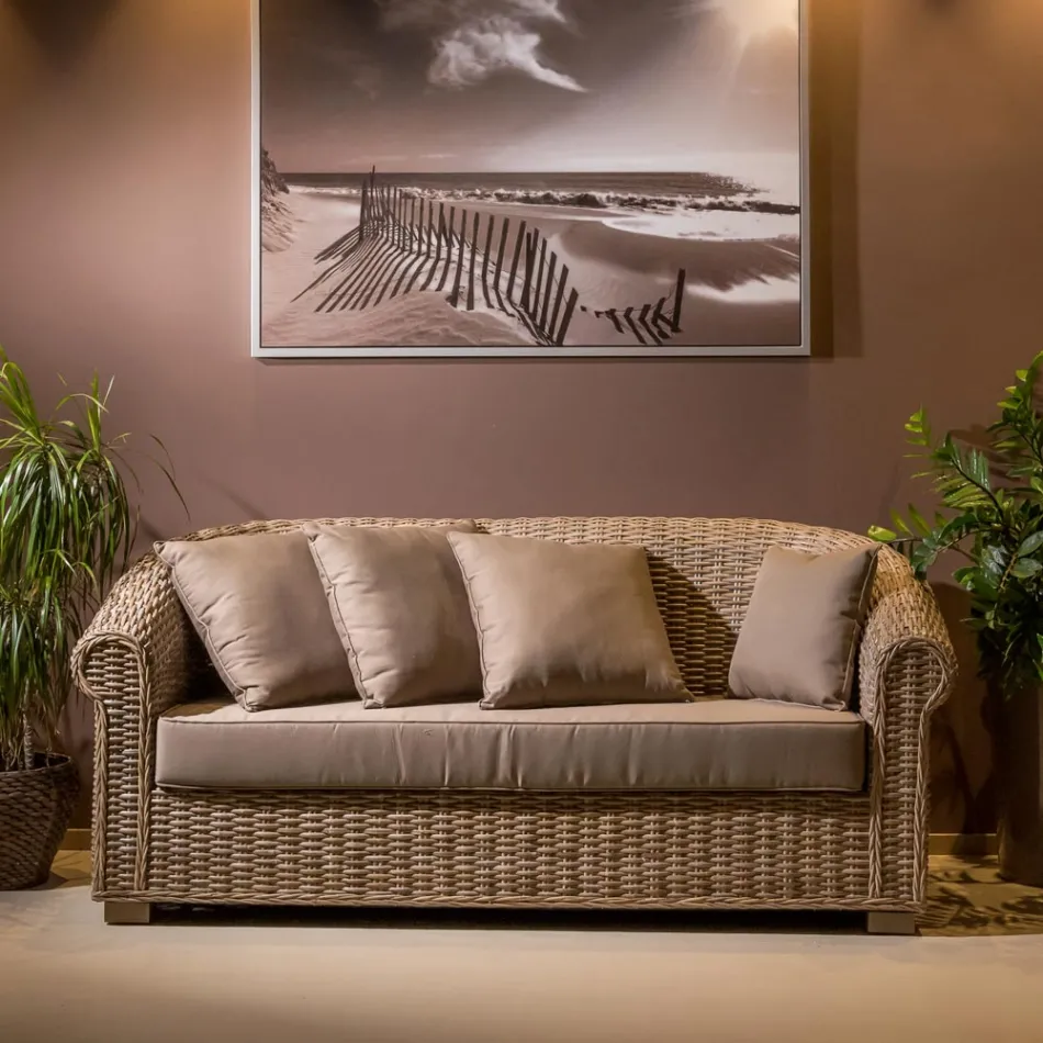 Canapé de jardin en fibre naturelle de Kubù avec coussins - Isildur Viadurini