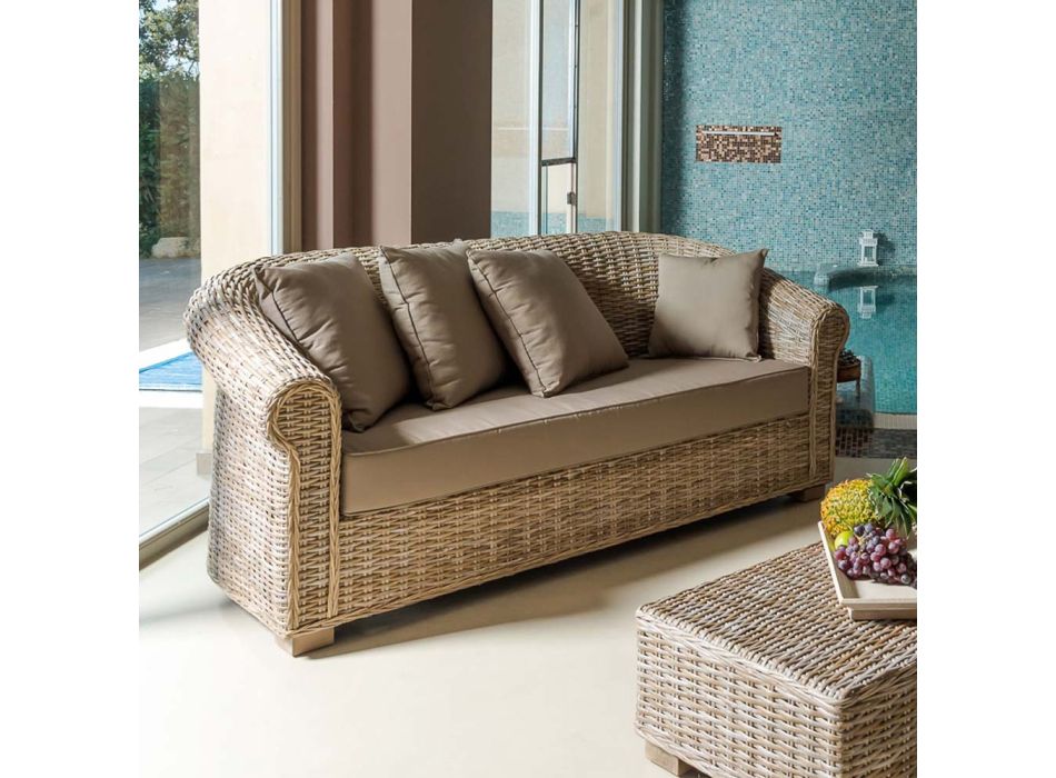 Canapé de jardin en fibre naturelle de Kubù avec coussins - Isildur Viadurini