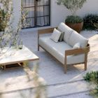 Canapé de jardin en bois d'Iroko et tissu Made in Italy - Briga Viadurini