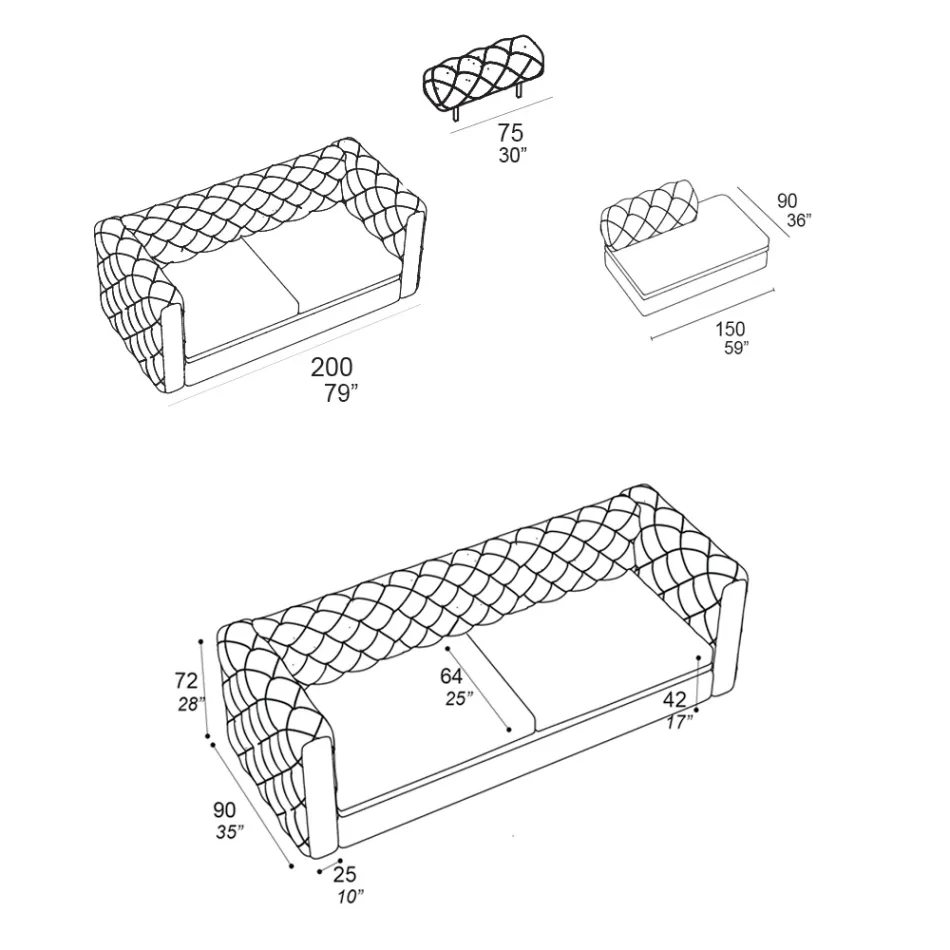 Canapé d'intérieur avec appui-tête inclinable fabriqué en Italie - Unleashed Viadurini
