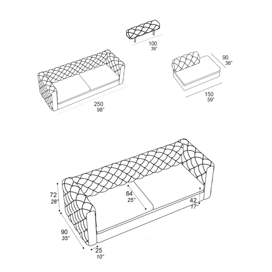 Canapé d'intérieur avec appui-tête inclinable fabriqué en Italie - Unleashed Viadurini