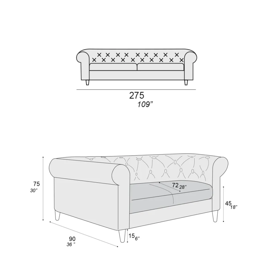 Canapé d'intérieur disponible en différentes tailles fabriqué en Italie - Vivace Viadurini