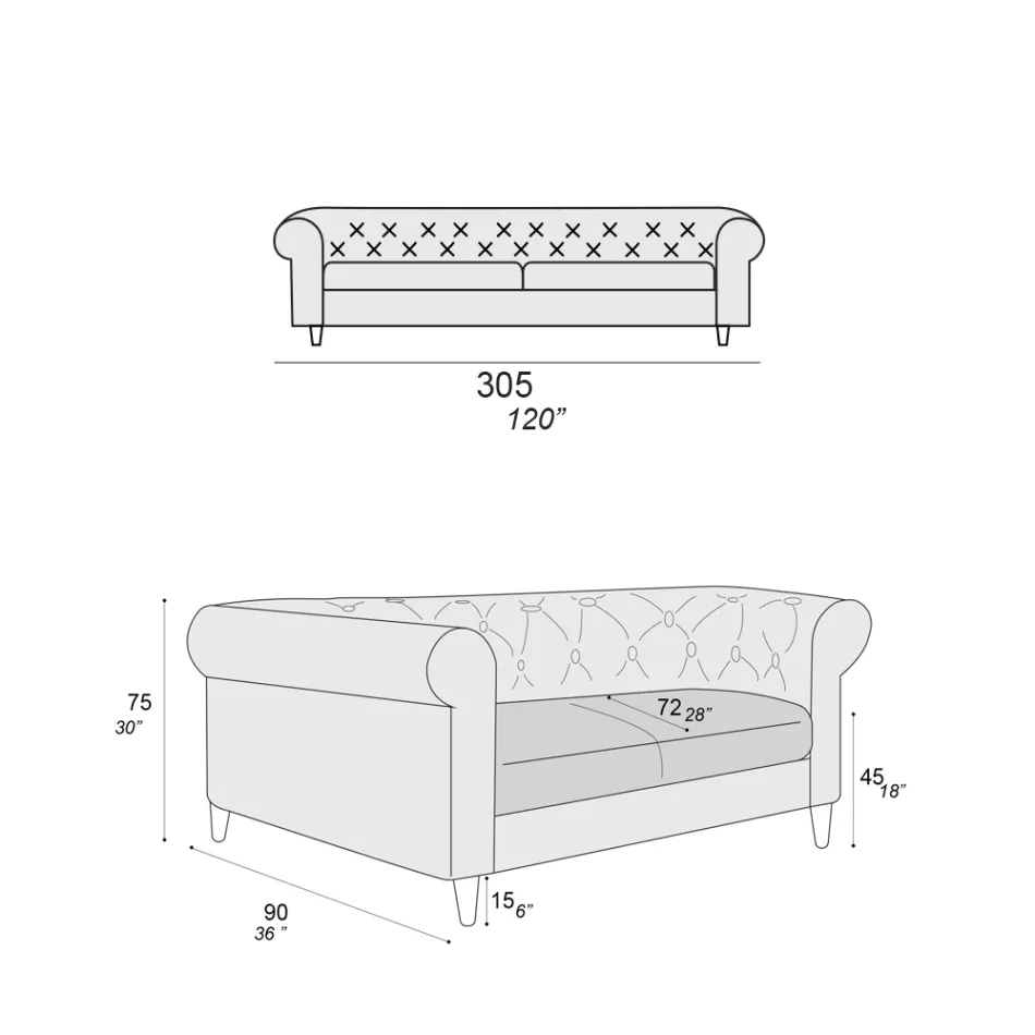 Canapé d'intérieur disponible en différentes tailles fabriqué en Italie - Vivace Viadurini