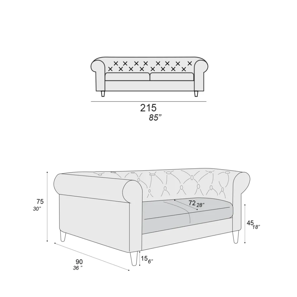 Canapé d'intérieur disponible en différentes tailles fabriqué en Italie - Vivace Viadurini